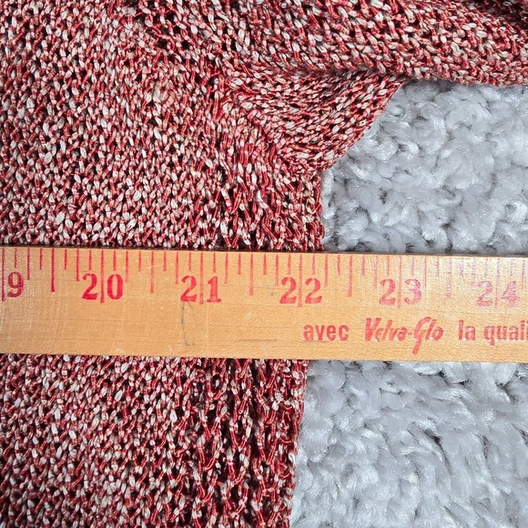 J. McLaughlin Metallic Linen Sweater Womens XL Red Holiday Shine Pullover Knit - Picture 9 of 12
